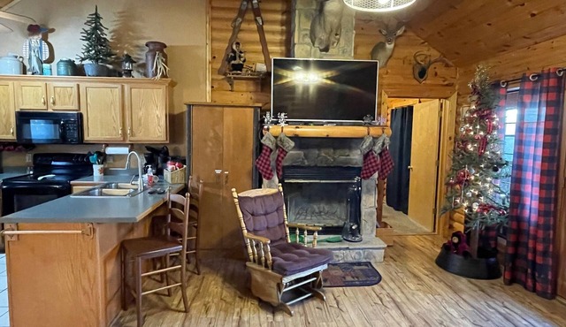 2 bed Log Cabin, w/2 Jacuzzi, 1 mi to SDC, pool, nature trails, private lake in Reeds Spring