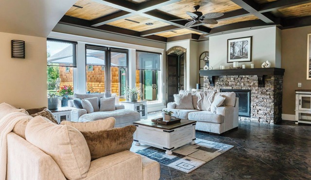 A private estate on rare acreage with a pool, cabana, golf simulator & luxury indoor spaces. You’re minutes to East Kelowna wineries, Kettle Valley trails, beaches & downtown. Perfect for families seeking space, comfort & a serene getaway. in Kelowna