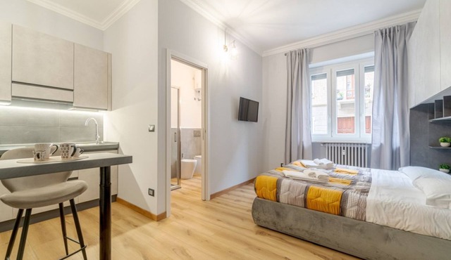 Comfortable studio apartment that can comfortably accommodate up to 2 people. The accommodation is located in the quiet Parella district, a very green and well-served area: the MM Pozzo Strada stop is just 350m away and allows you to quickly reach the ce in Torino