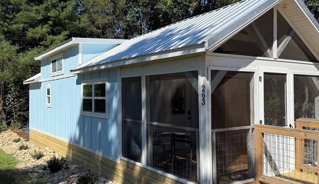 Modern 2BR tiny house, fully furnished, pavilion, firepit. in Mills River